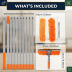 Orange Extendable Window Cleaning Kit 100-420cm, 2-in-1 Squeegee and Microfibre Scrubber, 180° Swivel Head