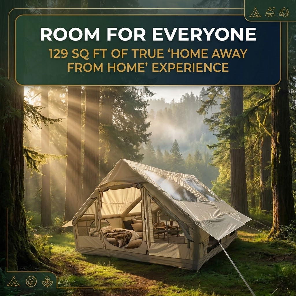 Inflatable Screen Tent 12m² with Electric Pump, Mesh Walls and Double Zip Door for 6-8 People, Dark Khaki