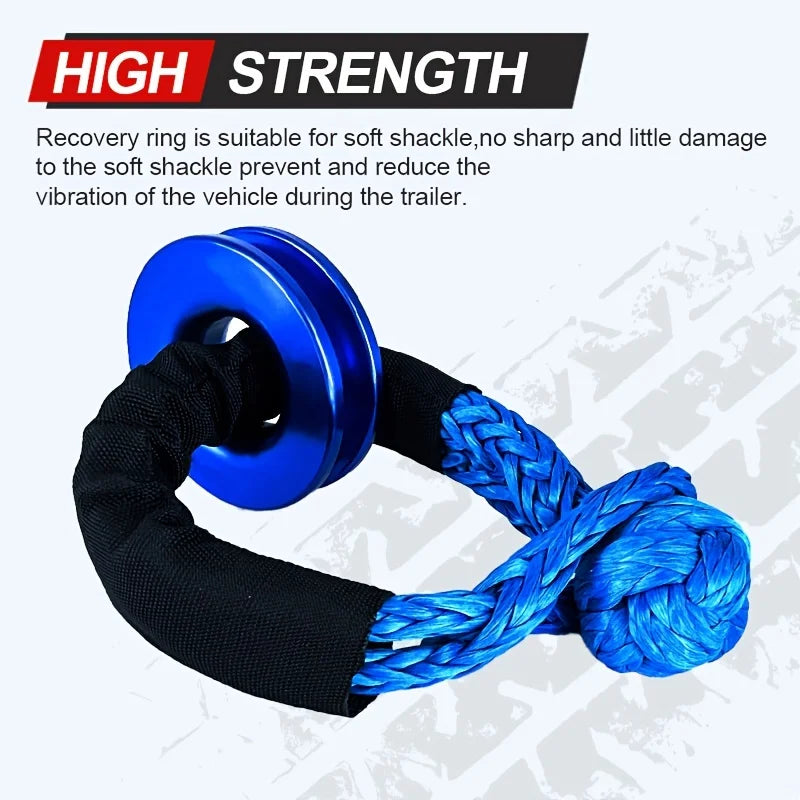 Soft Shackle and Snatch Recovery Ring Set, 38,000 lbs UHMWPE Rope Shackle for 4WD Recovery, Blue