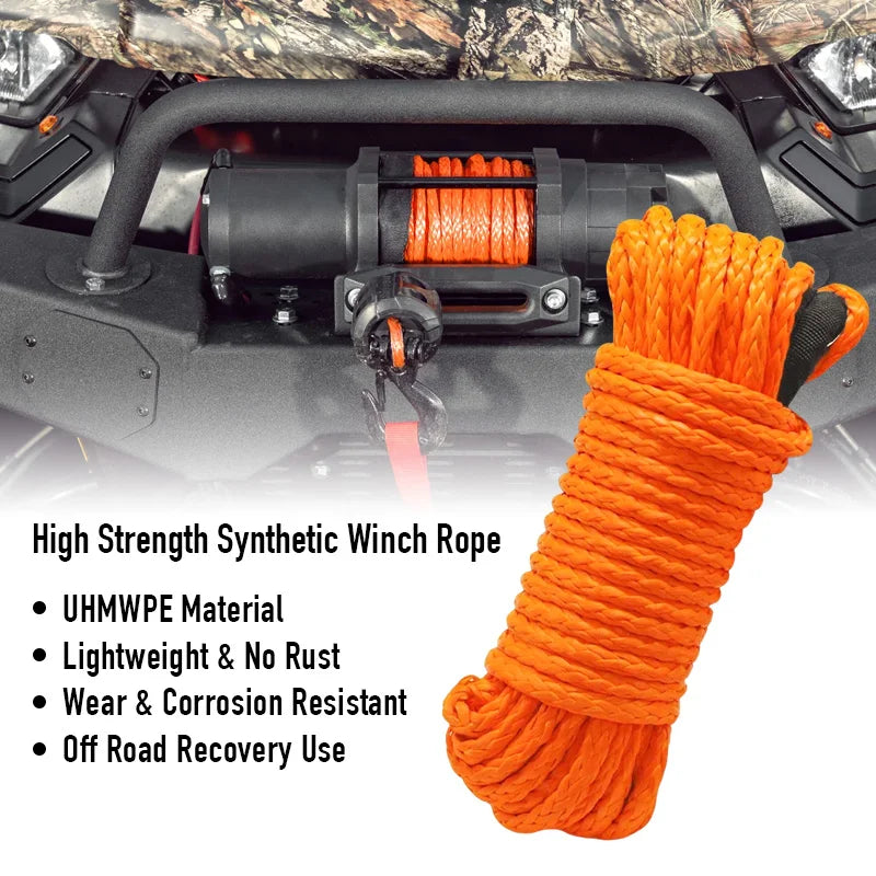 Synthetic Winch Rope 6mm x 15m, 8000 lbs UHMWPE Winch Line with Forged Hook, Orange