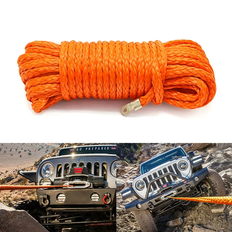 Synthetic Winch Rope 6mm x 15m, 8000 lbs UHMWPE Winch Line with Forged Hook, Orange