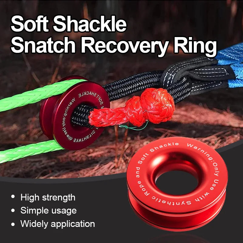 Soft Shackle and Snatch Recovery Ring Set, 38,000 lbs UHMWPE Rope Shackle for 4WD Recovery, Red