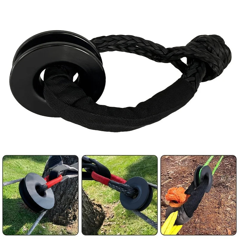 Soft Shackle and Snatch Recovery Ring Set, 38,000 lbs UHMWPE Rope Shackle for 4WD Recovery, Black