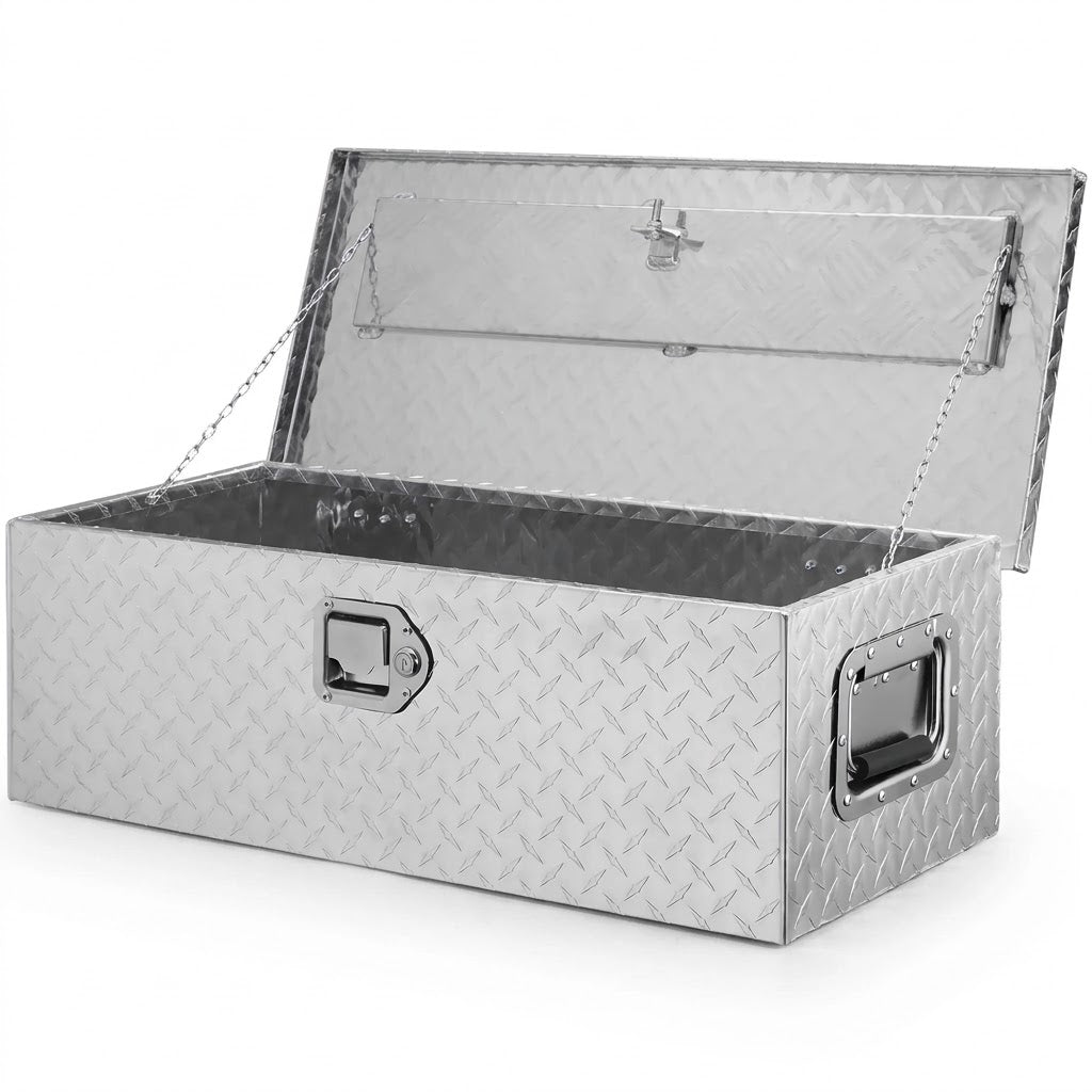 Aluminium Truck Bed Tool Box 39 x 13 x 10 Inch with Lock and 2 Keys, Diamond Plate Ute Storage Box, Black