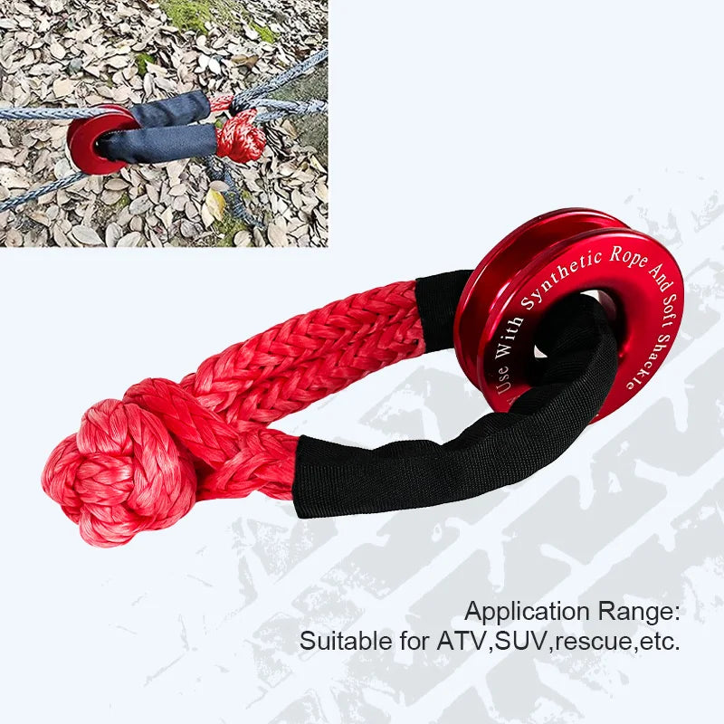 Soft Shackle and Snatch Recovery Ring Set, 38,000 lbs UHMWPE Rope Shackle for 4WD Recovery, Red