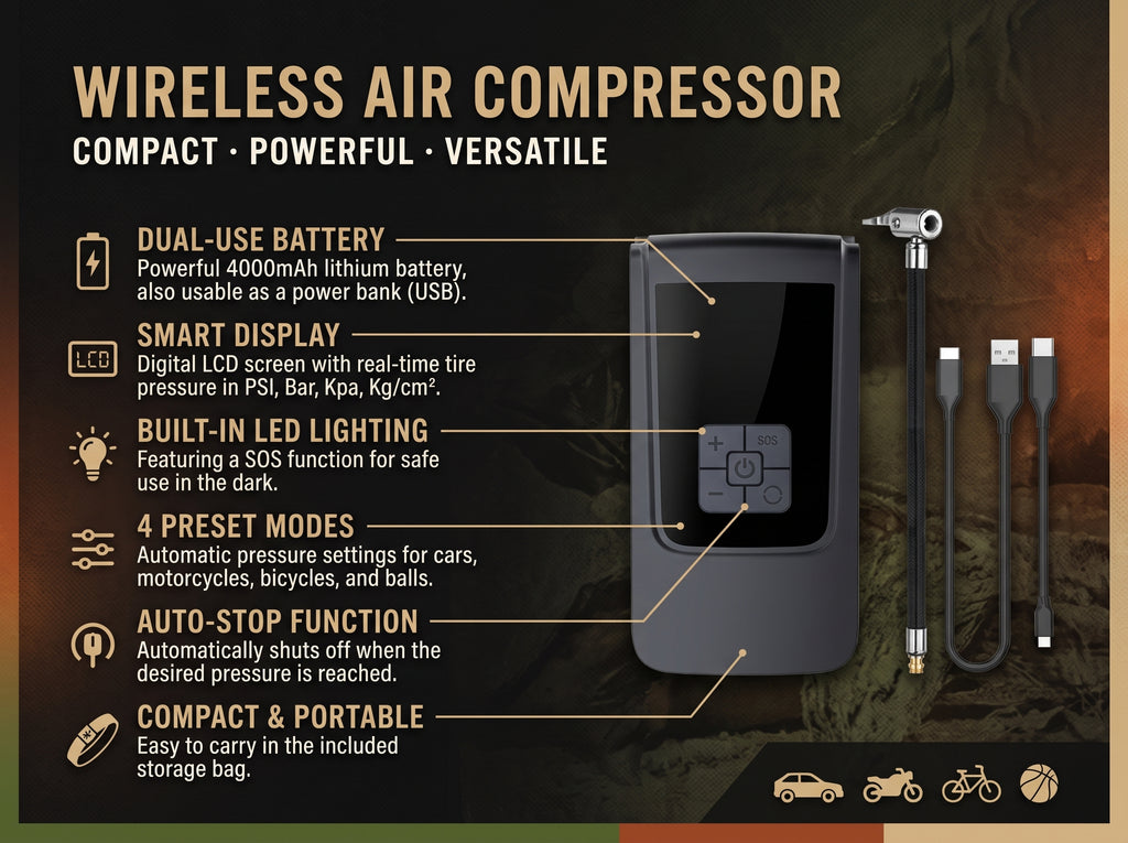 Portable Electric Air Compressor with Digital Display for Car, Bike and Sports Balls
