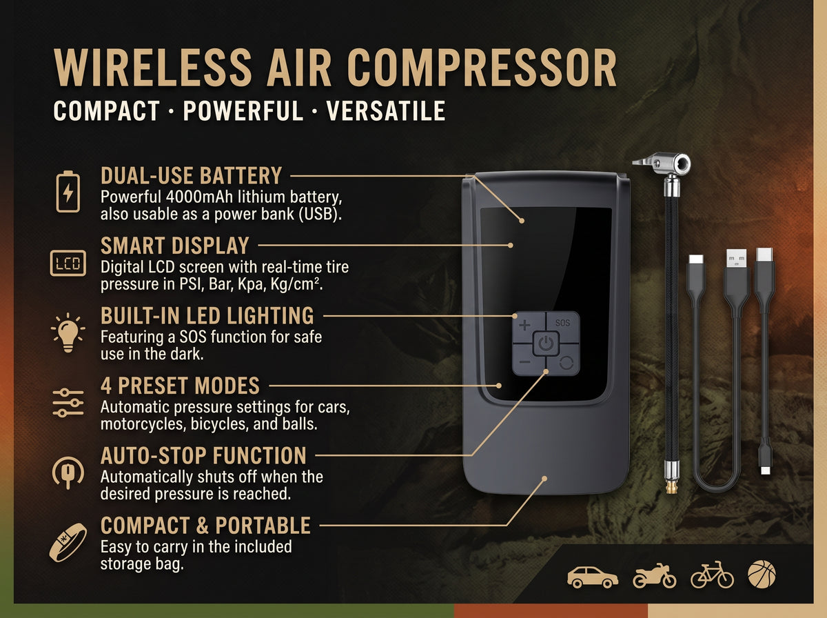 Portable Electric Air Compressor with Digital Display for Car, Bike and Sports Balls