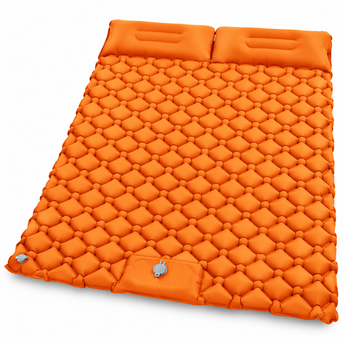 Orange Double Camping Sleeping Pad with Built-in Foot Pump, Extra Wide Inflatable Mat for Tents