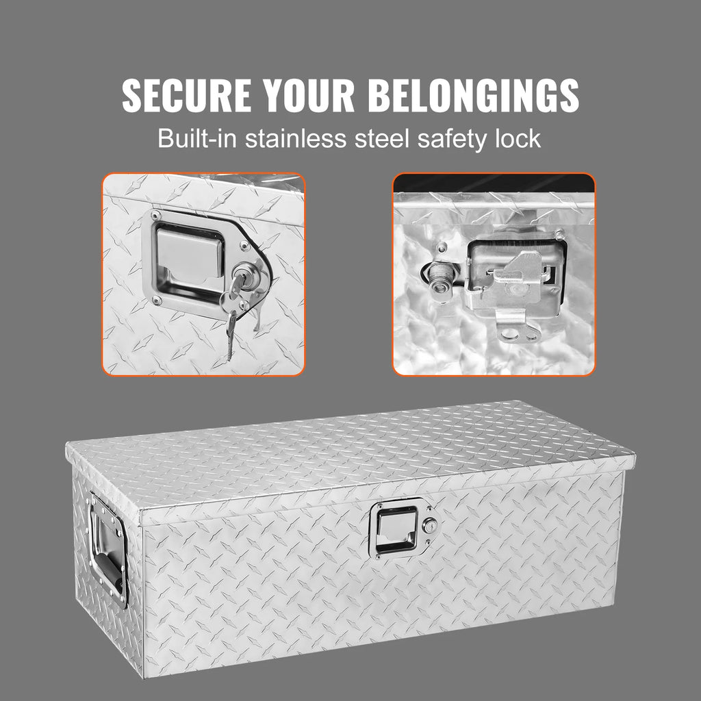 Aluminium Truck Bed Tool Box 39 x 13 x 10 Inch with Lock and 2 Keys, Diamond Plate Ute Storage Box, Black