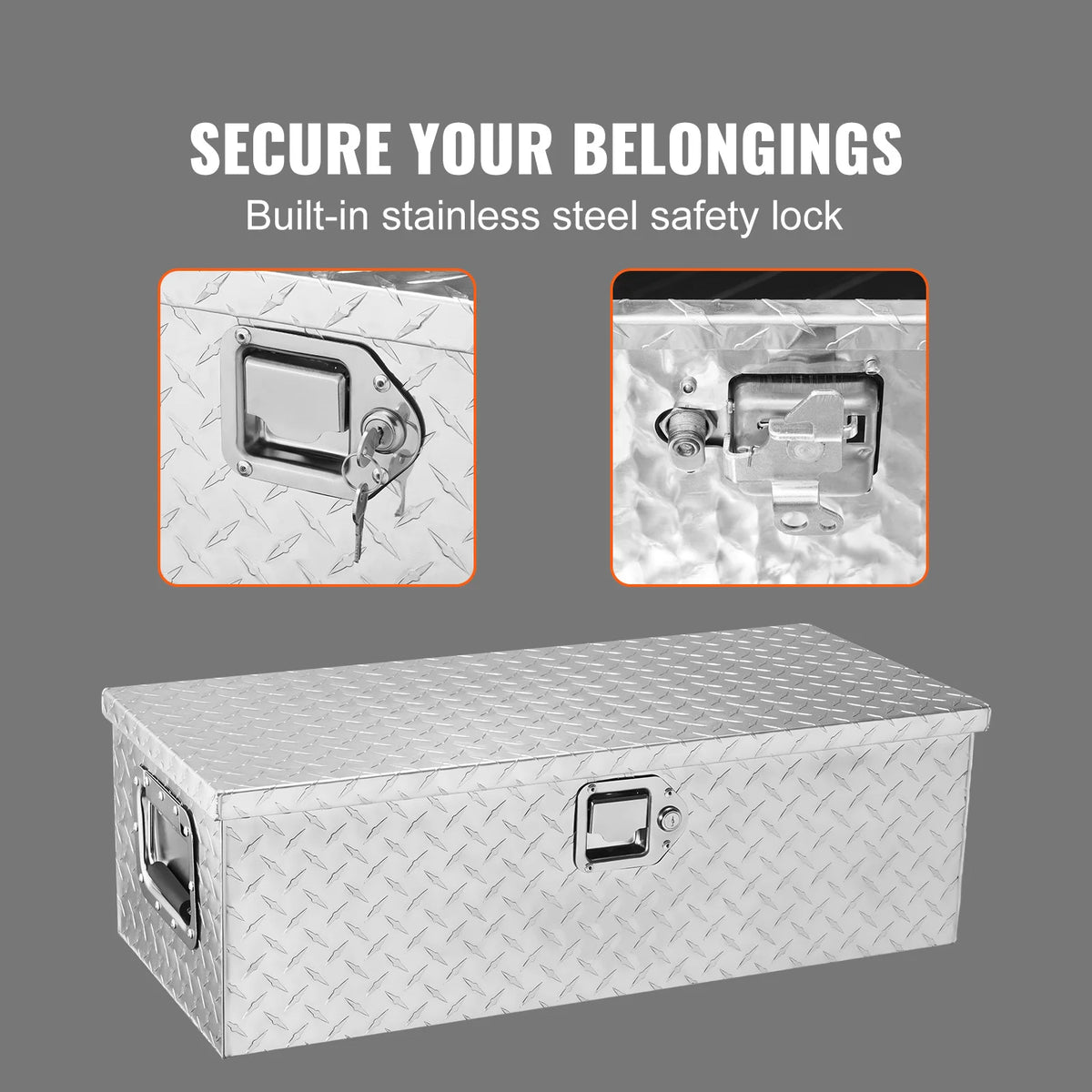 Aluminium Truck Bed Tool Box 39 x 13 x 10 Inch with Lock and 2 Keys, Diamond Plate Ute Storage Box, Black