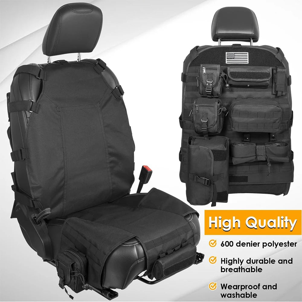 Tactical Seat Back Organiser with 7 MOLLE Pouches, PVC-Lined Seat Cover for 4WDs, Utes and SUVs