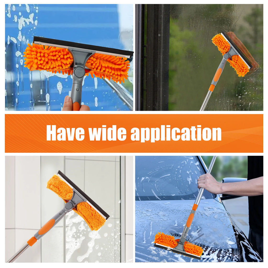 Extendable Window Cleaning Kit 100-420cm, 2-in-1 Squeegee and Microfibre Scrubber, 180° Swivel Head