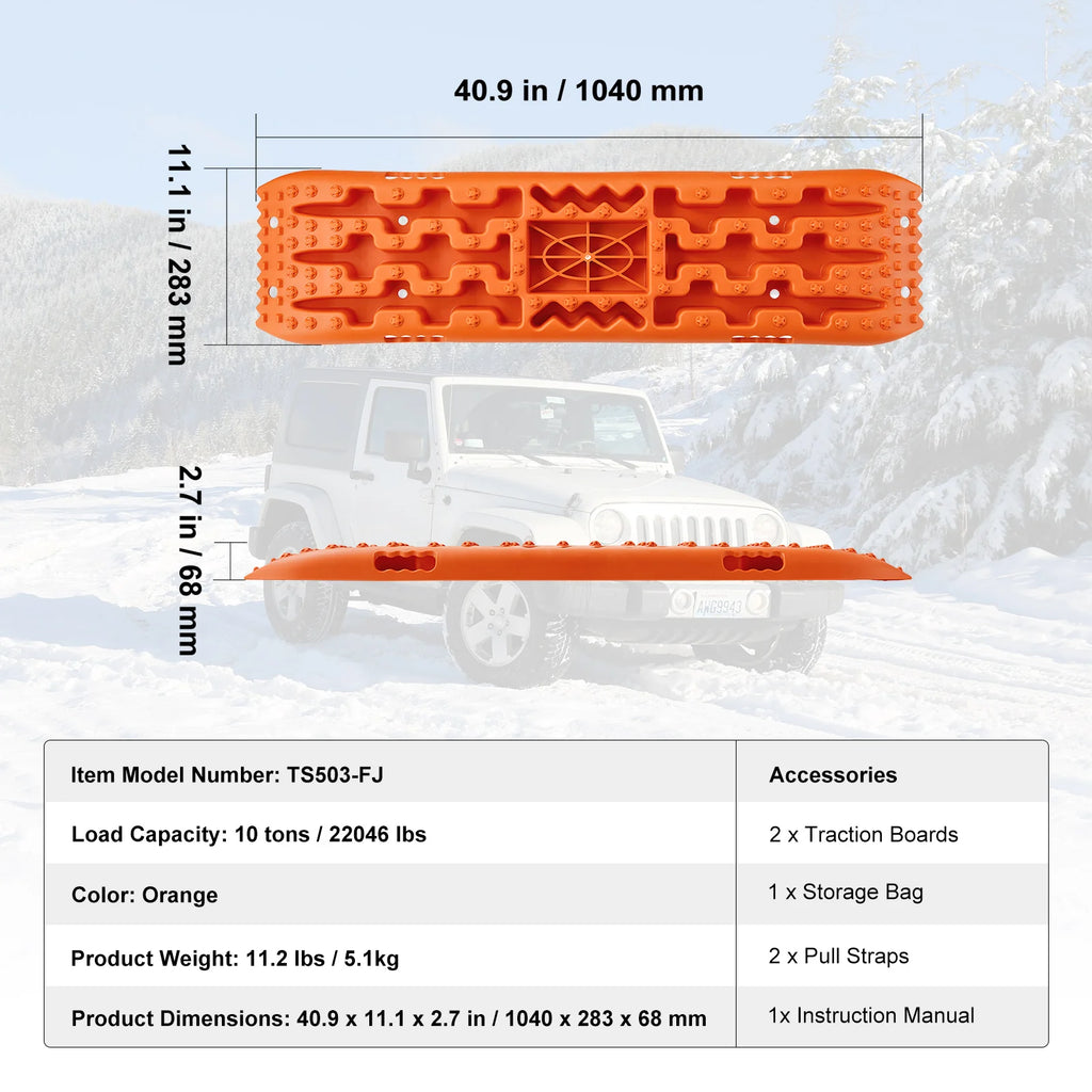 Recovery Traction Boards Pair, 10 Tonne Rated PP Tyre Traction Mats for 4WD, SUV and RV, Black Short