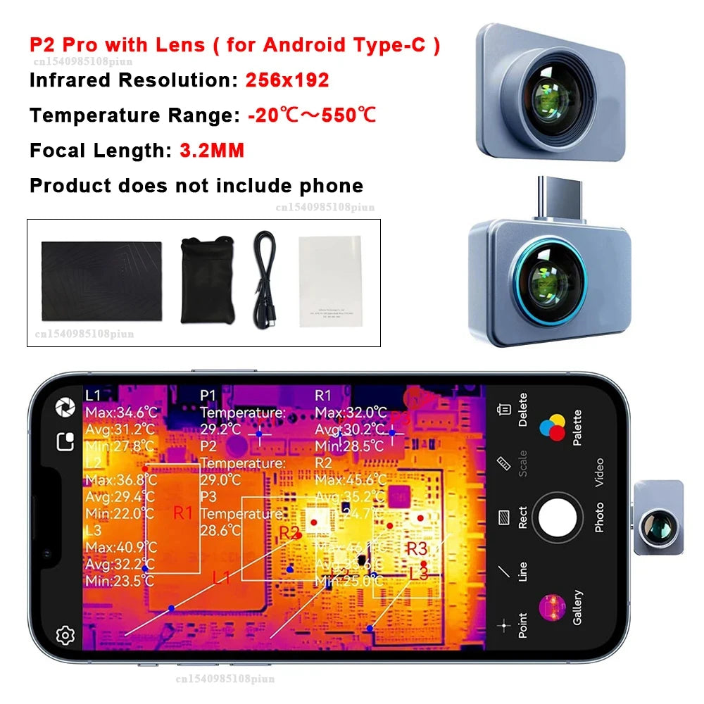 Thermal Imaging Camera for USB-C Android Phones, 256 x 192 Resolution with -20 to 550°C Measuring Range