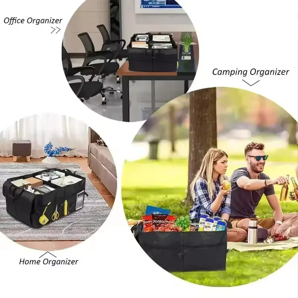 Foldable Car Boot Storage Box, Collapsible Polyester Organiser for Groceries and Sports Gear, Beige