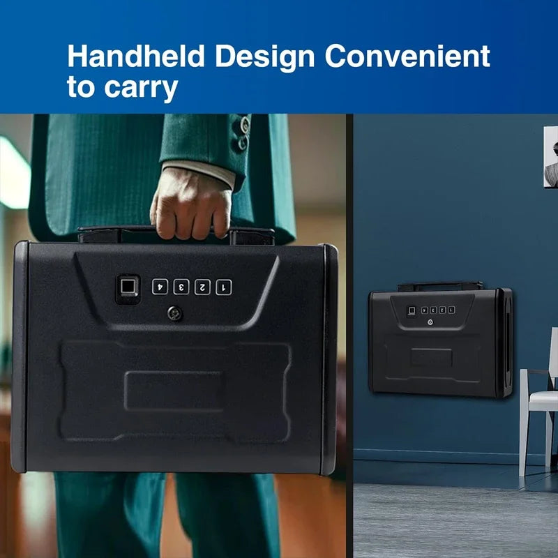 Portable Biometric Gun Safe with Fingerprint and Keypad Lock, Steel Handgun Storage Box