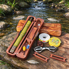 Tenkara Fishing Rod 1.7m with Wooden Storage Box, Ultralight 13-Section Carbon Stream Rod, Champagne