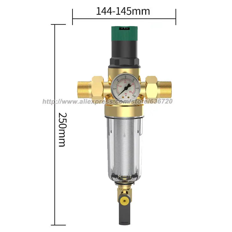RV Water Pressure Regulator with 40 Micron Filter, Adjustable Brass Valve, 1/2 and 1 Inch