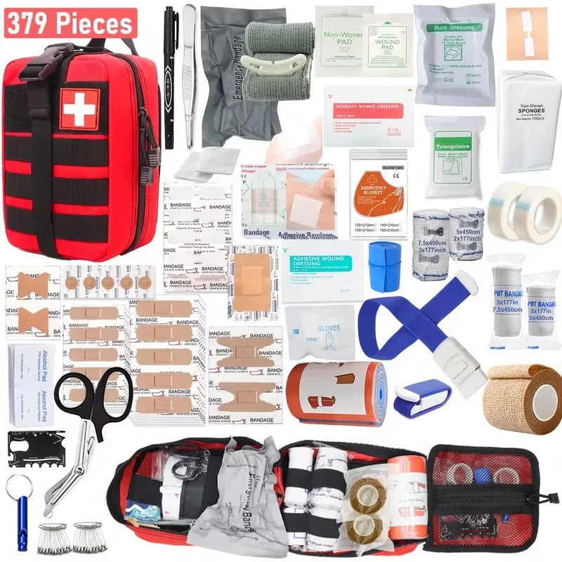 379-Piece First Aid Kit in MOLLE Pouch, Compact Emergency Kit for Car, Camping, Hiking and Home, Red