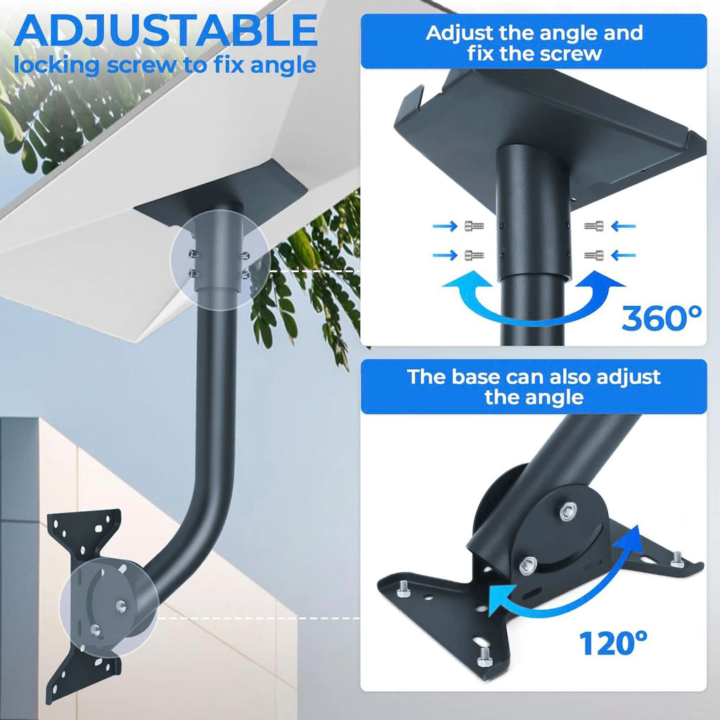 Satellite Dish Wall and Roof Mount for Gen 3 Standard Dish, 360° Adjustable Curved Pole Bracket Kit