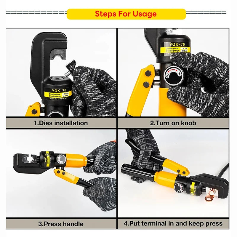 Hydraulic Crimping Tool 8 Ton with 8 Die Pairs for 4-70mm² Copper Cable Lugs and Terminals