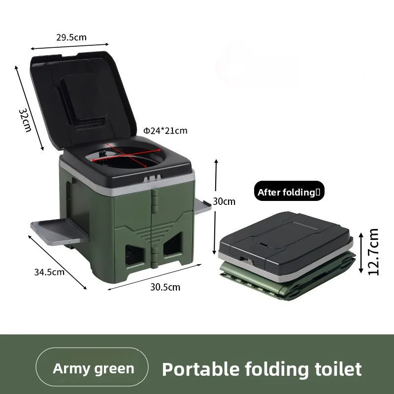 Army Green Folding Portable Camping Toilet, Compact Odour-Resistant Toilet for Camping and Car Trips