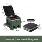 Army Green Folding Portable Camping Toilet, Compact Odour-Resistant Toilet for Camping and Car Trips