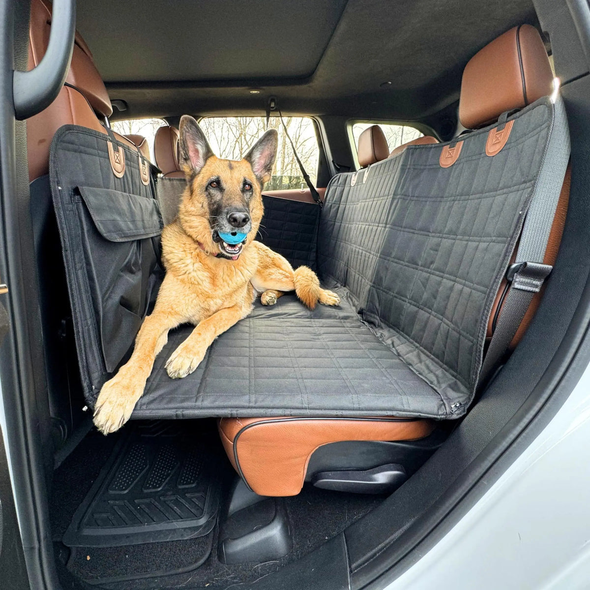 Dog Back Seat Extender with Hard Bottom and Mesh Window, Pet Hammock for Cars, Trucks and SUVs, Black