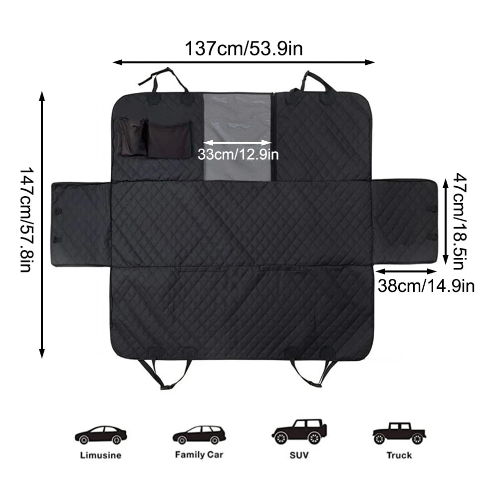 Waterproof Dog Back Seat Cover with Mesh Window and Side Flaps, Quilted Pet Hammock for Cars and Trucks