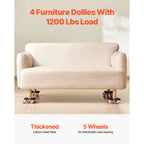 Furniture Dolly Set of 4 with 5 Swivel Wheels, Brakes and Lifting Pry Bar, 3474 lb Total Load Capacity