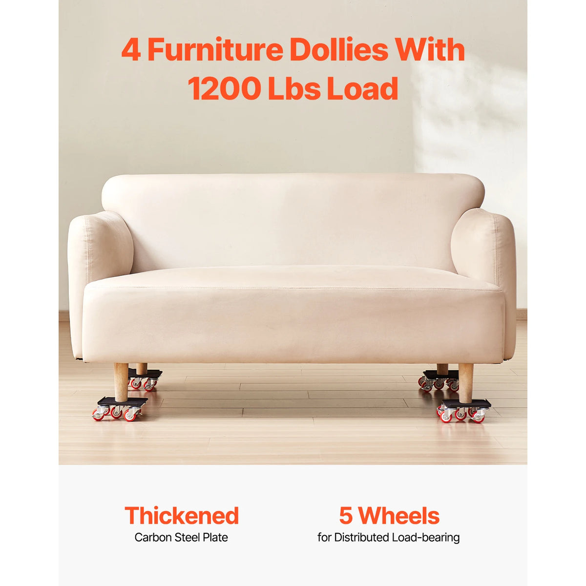 Furniture Dolly Set of 4 with 5 Swivel Wheels, Brakes and Lifting Pry Bar, 3474 lb Total Load Capacity