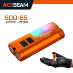 Rechargeable EDC LED Flashlight 900 Lumen with RGB Side Light, Magnetic Tail and Clip, Black