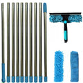 Extendable Window Cleaning Kit 100-420cm, 2-in-1 Squeegee and Microfibre Scrubber, 180° Swivel Head, Blue