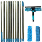 Extendable Window Cleaning Kit 100-420cm, 2-in-1 Squeegee and Microfibre Scrubber, 180° Swivel Head