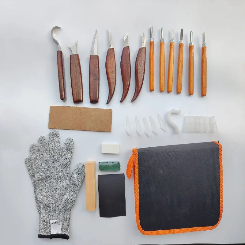 19 Piece Wood Carving Tool Set with Hook Knife for Spoon Carving, Whittling and Woodworking