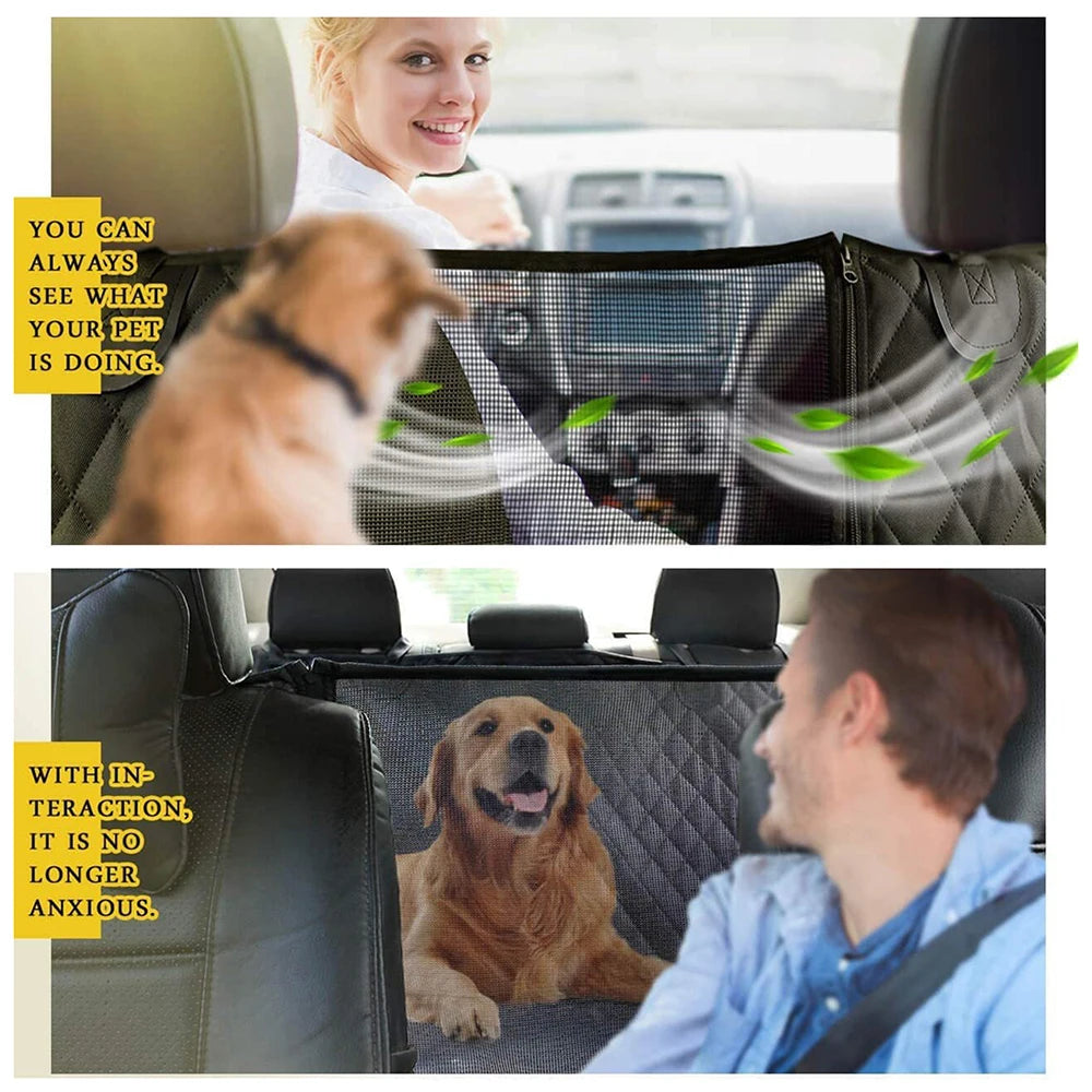 Waterproof Dog Back Seat Cover with Mesh Window and Side Flaps, Quilted Pet Hammock for Cars and Trucks