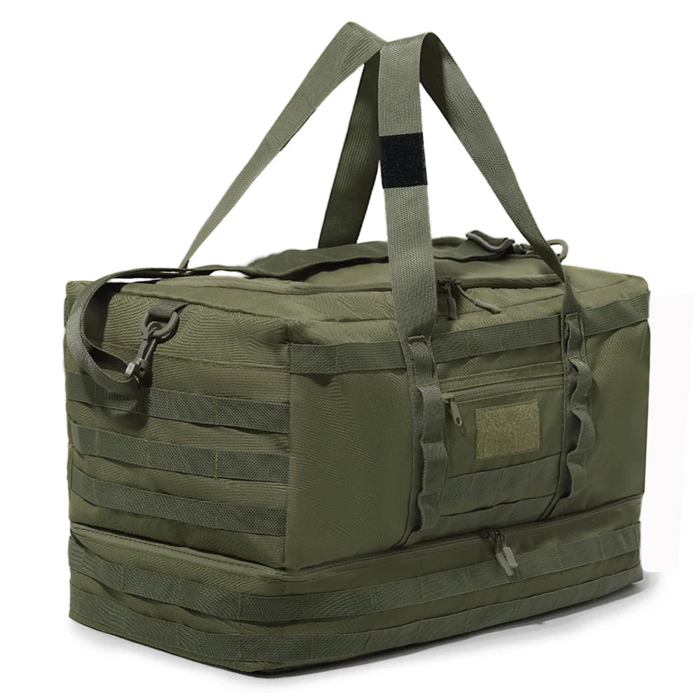 50L Tactical Duffel Bag in 600D Fabric for Travel, Camping, Hiking and Gym, Army Green