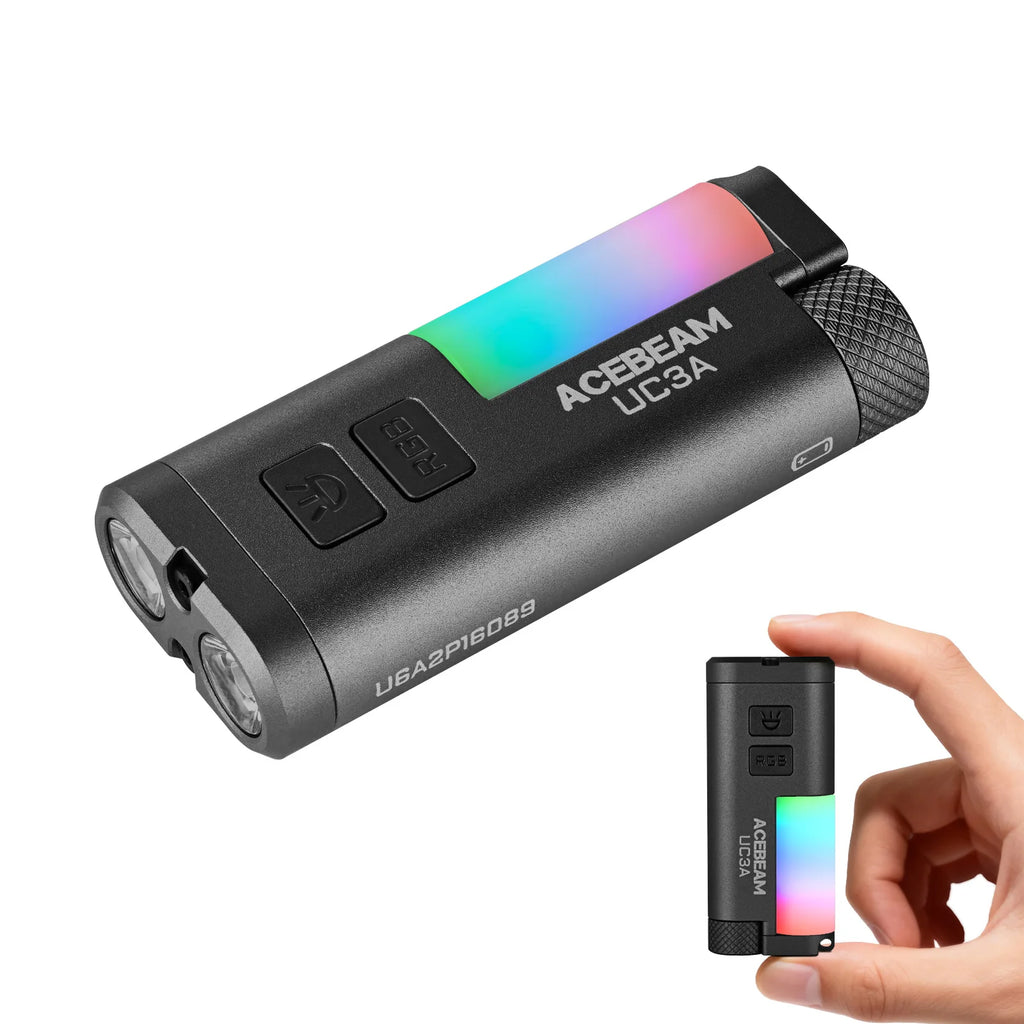 Rechargeable EDC LED Flashlight 900 Lumen with RGB Side Light, Magnetic Tail and Clip, Black