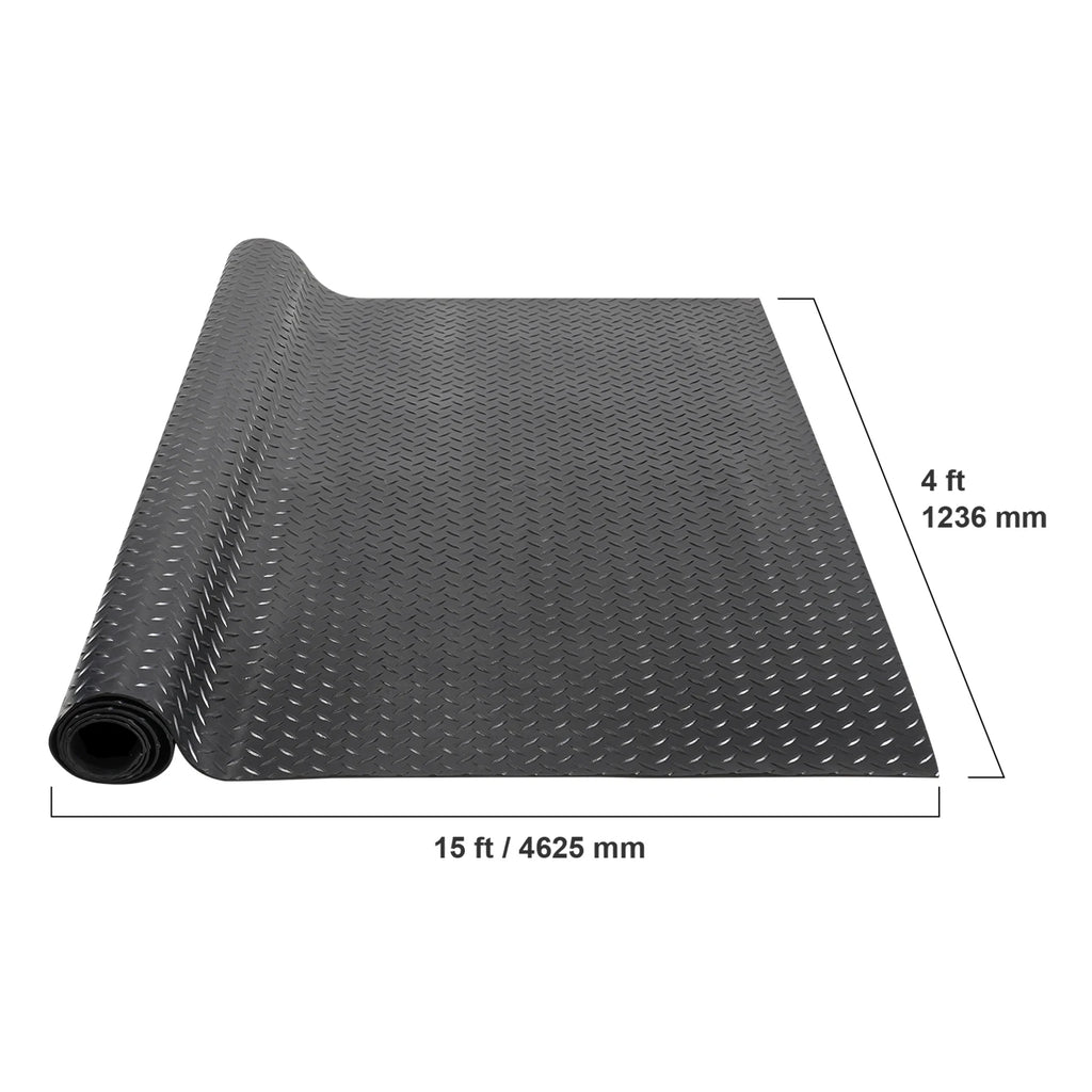 Diamond Plate Rubber Garage Floor Mat Roll 4 x 15 ft, 3mm SBR Rubber Flooring for Garage, Workshop and Gym
