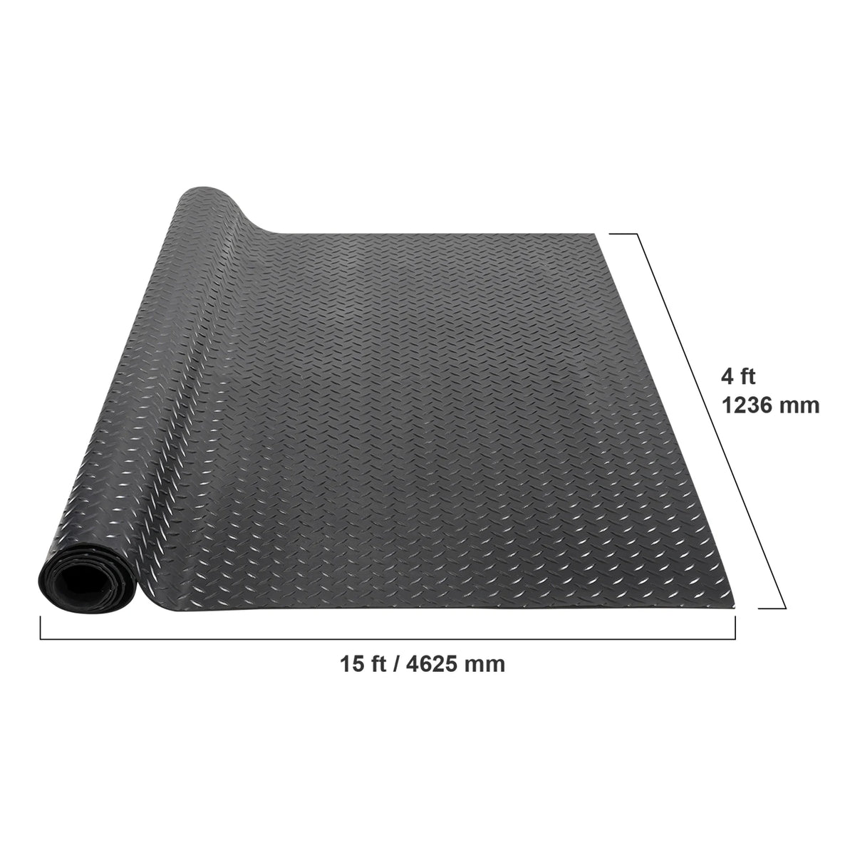 Diamond Plate Rubber Garage Floor Mat Roll 4 x 15 ft, 3mm SBR Rubber Flooring for Garage, Workshop and Gym