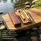 Tenkara Fishing Rod 1.7m with Wooden Storage Box, Ultralight 13-Section Carbon Stream Rod, Emerald