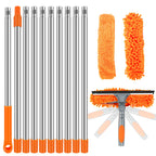 Extendable Window Cleaning Kit 100-420cm, 2-in-1 Squeegee and Microfibre Scrubber, 180° Swivel Head