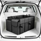 Foldable Car Boot Storage Box, Collapsible Polyester Organiser for Groceries and Sports Gear, Black