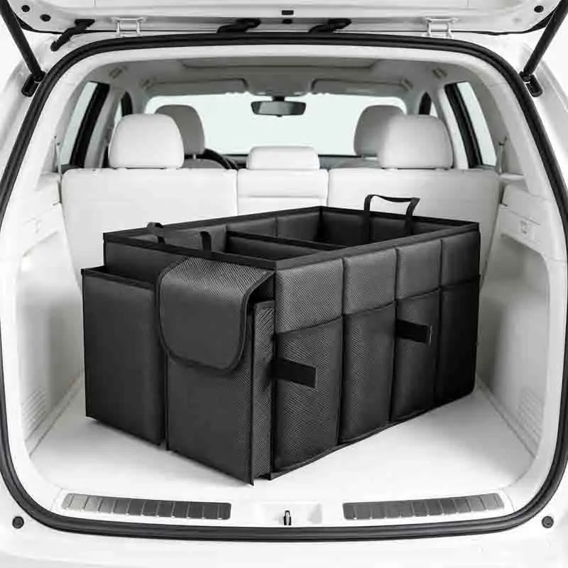 Foldable Car Boot Storage Box, Collapsible Polyester Organiser for Groceries and Sports Gear, Beige