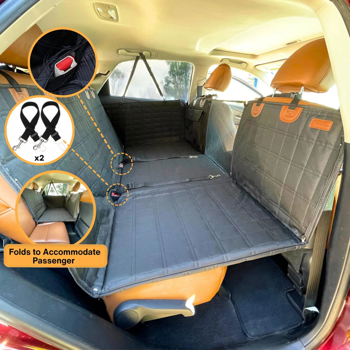Dog Back Seat Extender with Hard Bottom and Mesh Window, Pet Hammock for Cars, Trucks and SUVs, Black