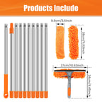 Extendable Window Cleaning Kit 100-420cm, 2-in-1 Squeegee and Microfibre Scrubber, 180° Swivel Head, Red