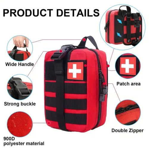 379-Piece First Aid Kit in MOLLE Pouch, Compact Emergency Kit for Car, Camping, Hiking and Home, Red