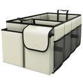 Foldable Car Boot Storage Box, Collapsible Polyester Organiser for Groceries and Sports Gear, Beige