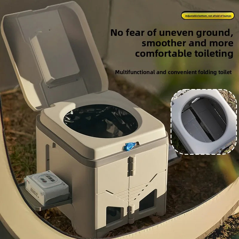 Folding Portable Camping Toilet, Compact Odour-Resistant Toilet for Camping and Car Trips, Black Grey