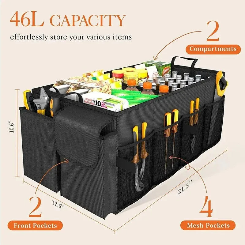 Foldable Car Boot Storage Box, Collapsible Polyester Organiser for Groceries and Sports Gear, Beige